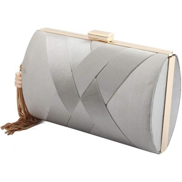 Women's Elegant Tassel Pendant Silk Evening Bag Clutch Silver - Picture 1 of 4